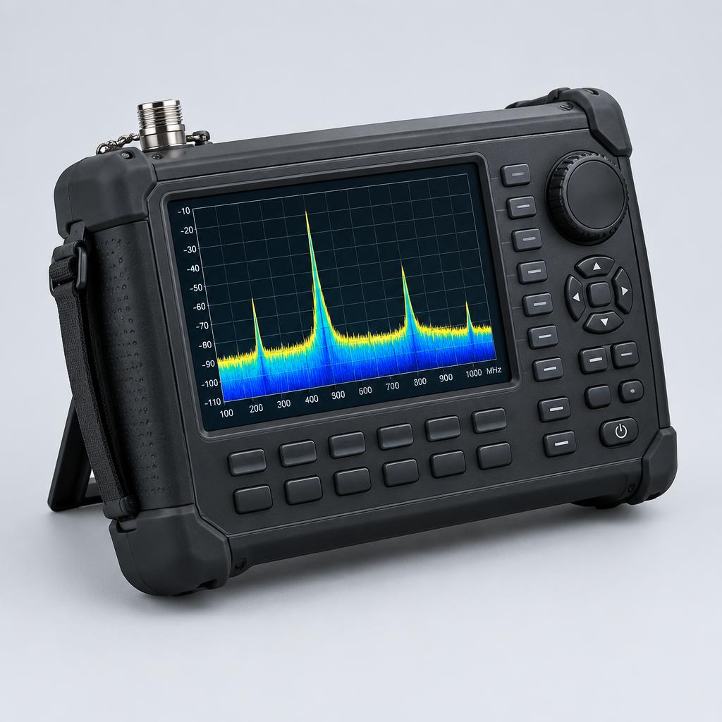 Imagem ilustrativa realista de Analisador de Espectro RF